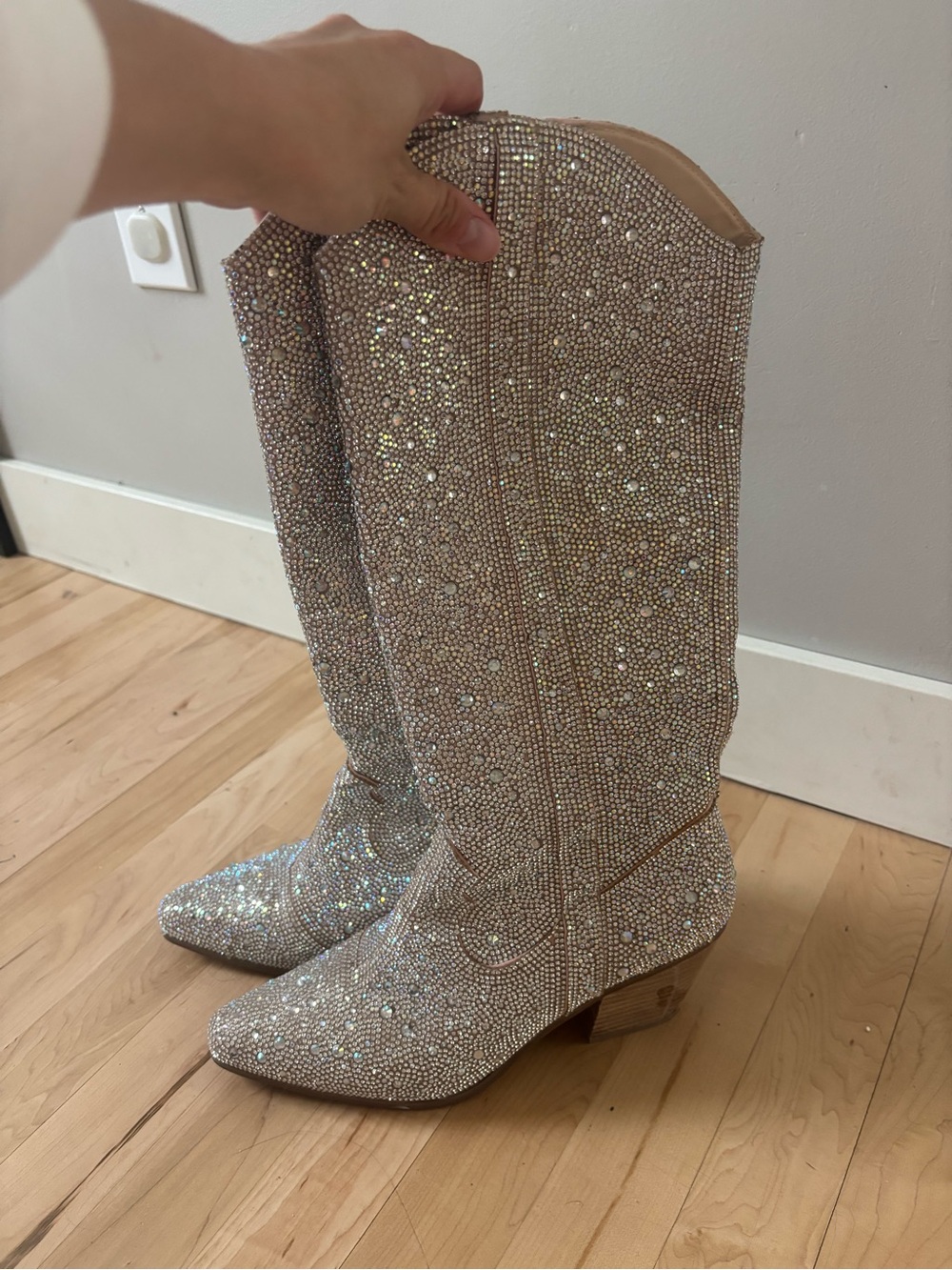 Altar'd State, Size 9 Rhinestone Embellished Blush Cowboy Heeled Boots
